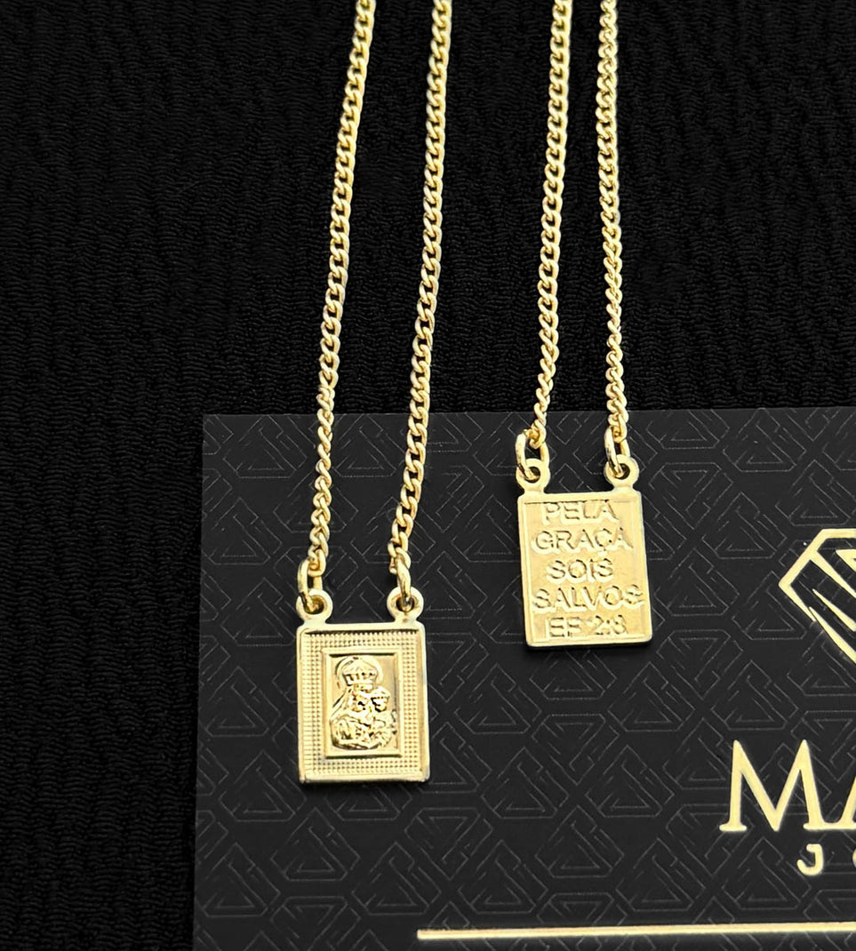 Escapulário Grumet Nossa Senhora do Carmo Mini Banhado a Ouro 18k
