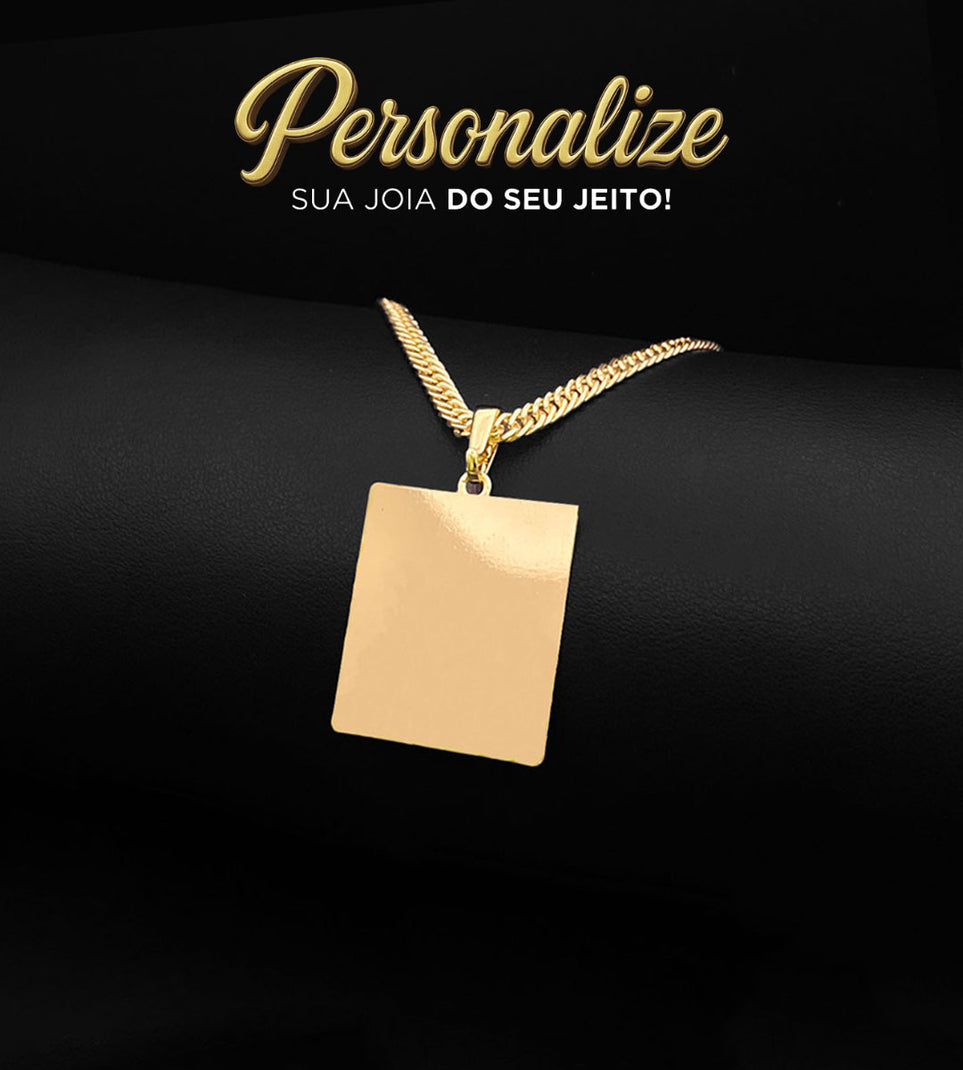 Pingente Personalizável Placa Lisa 2,5x2,3cm Banhado a Ouro 18k
