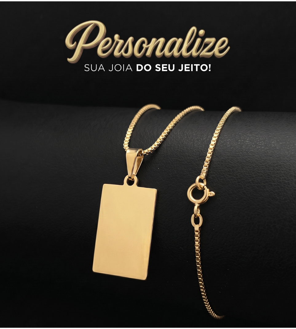 Kit Corrente Veneziana 1mm + Pingente Personalizável Plaquinha 2x1,2cm Banhado a Ouro 18k