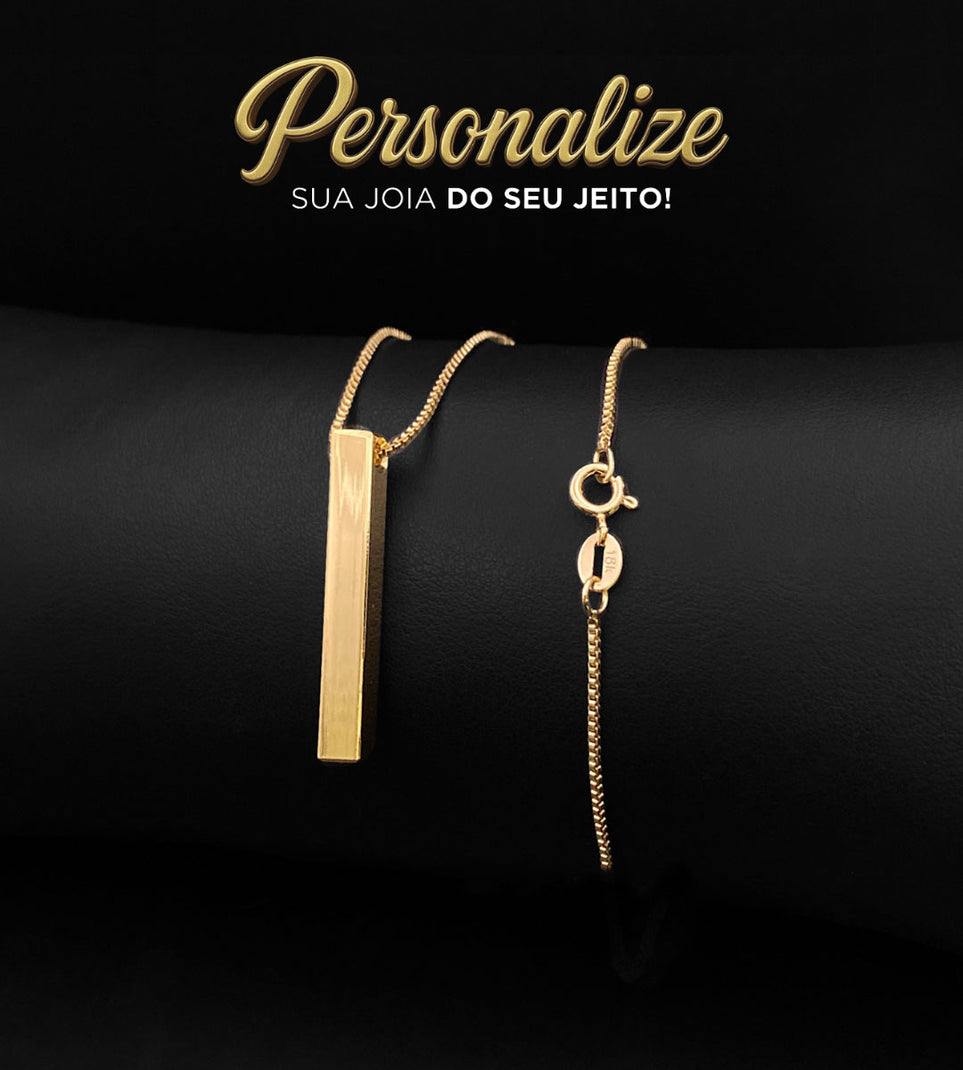 Corrente Veneziana 1mm Fecho Tradicional + Pingente Personalizável 3d 3,5x0,5cm Banhada a Ouro 18k