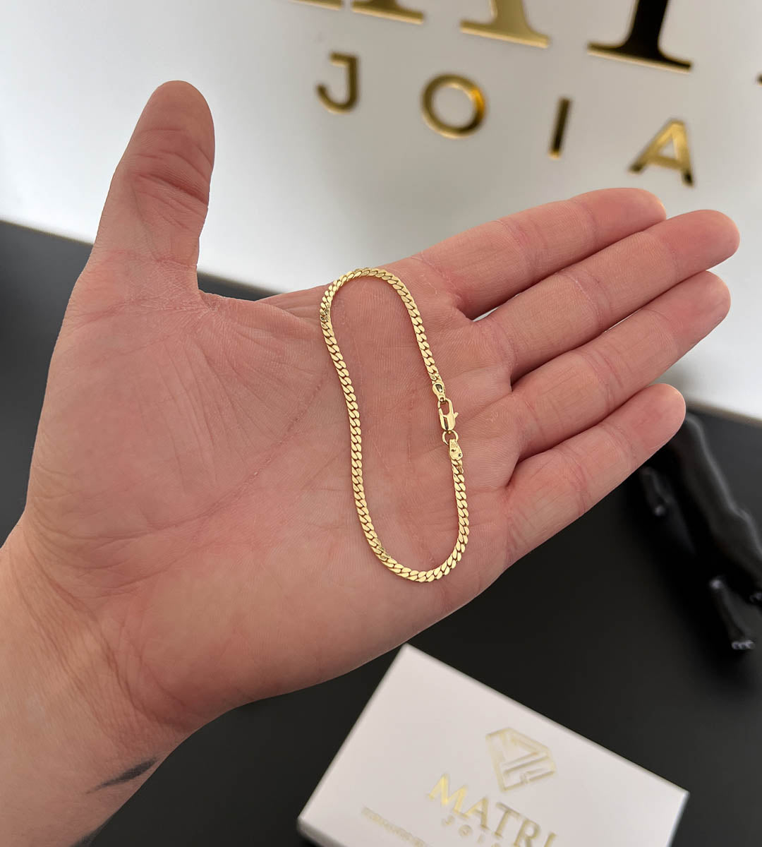 Pulseira Grumet Flat 3mm Banhada a Ouro 18k, foto 8