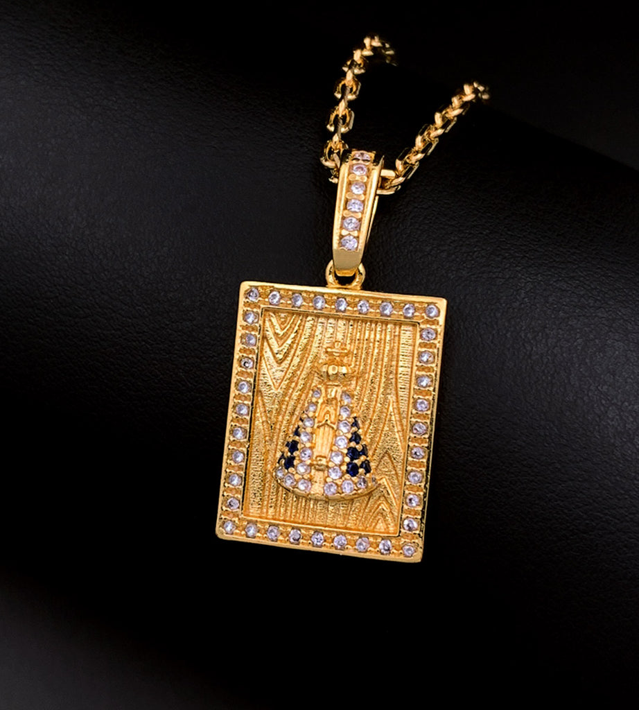 Pingente Placa Nossa Senhora Pequena 3.5x2.5cm Banhado a Ouro 18k