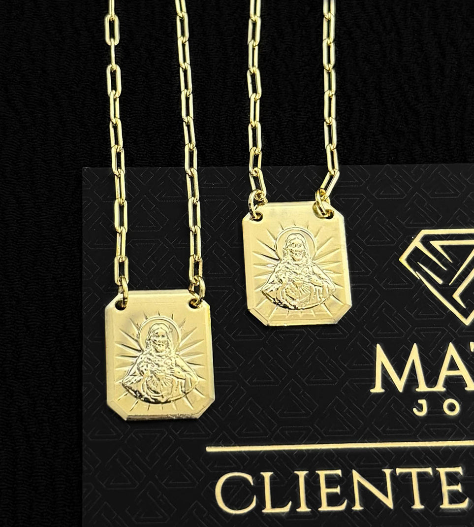 Escapulário Cadeado Laminado Sagrado Coração Banhado a Ouro 18k
