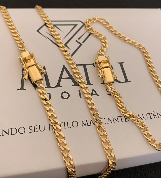 Conjunto Corrente e Pulseira Grumet 5mm Banhado a Ouro 18k, foto 5