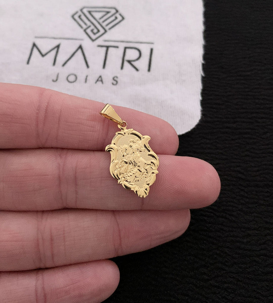 Pingente Moldura São Jorge Pequeno 3x1.5cm Banhado a Ouro 18k, foto 3
