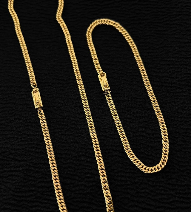 Corrente + Pulseira Grumet Dupla 3mm Fecho Gaveta Banhada a Ouro 18k