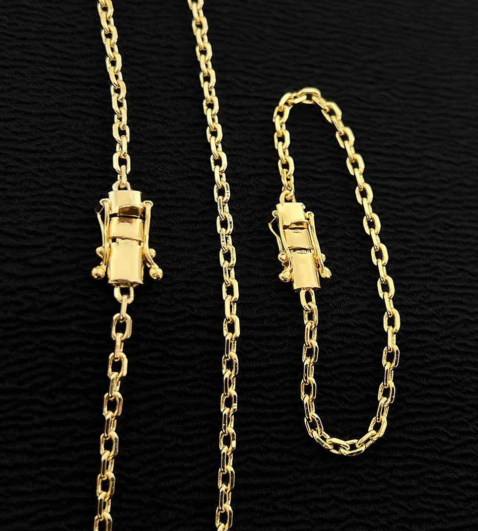 Corrente + Pulseira Cadeado 3mm Banhada a Ouro 18k