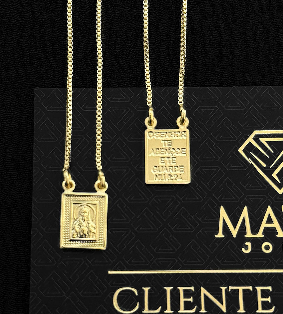Escapulário Veneziana Sagrado Coração Mini Banhado a Ouro 18k