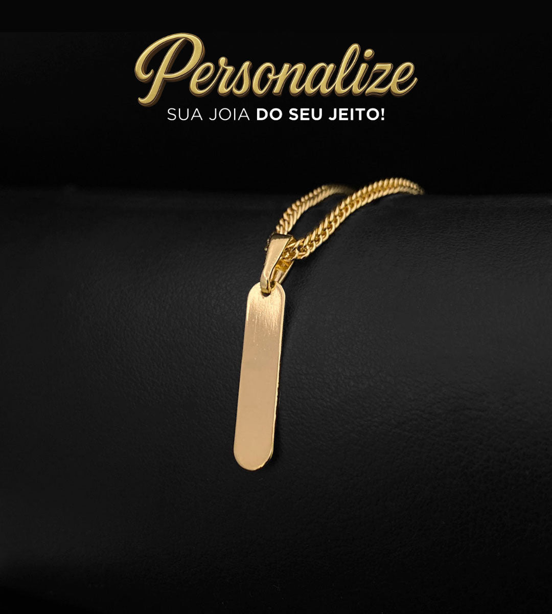Pingente Personalizável Plaquinha Arredondada Mini 2x0,5cm Banhado a Ouro 18k