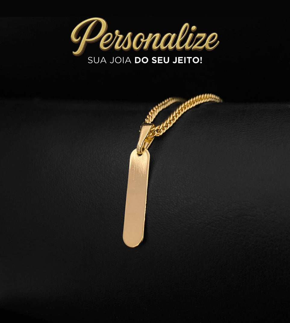 Pingente Personalizável Plaquinha Arredondada Mini 2x0,5cm Banhado a Ouro 18k