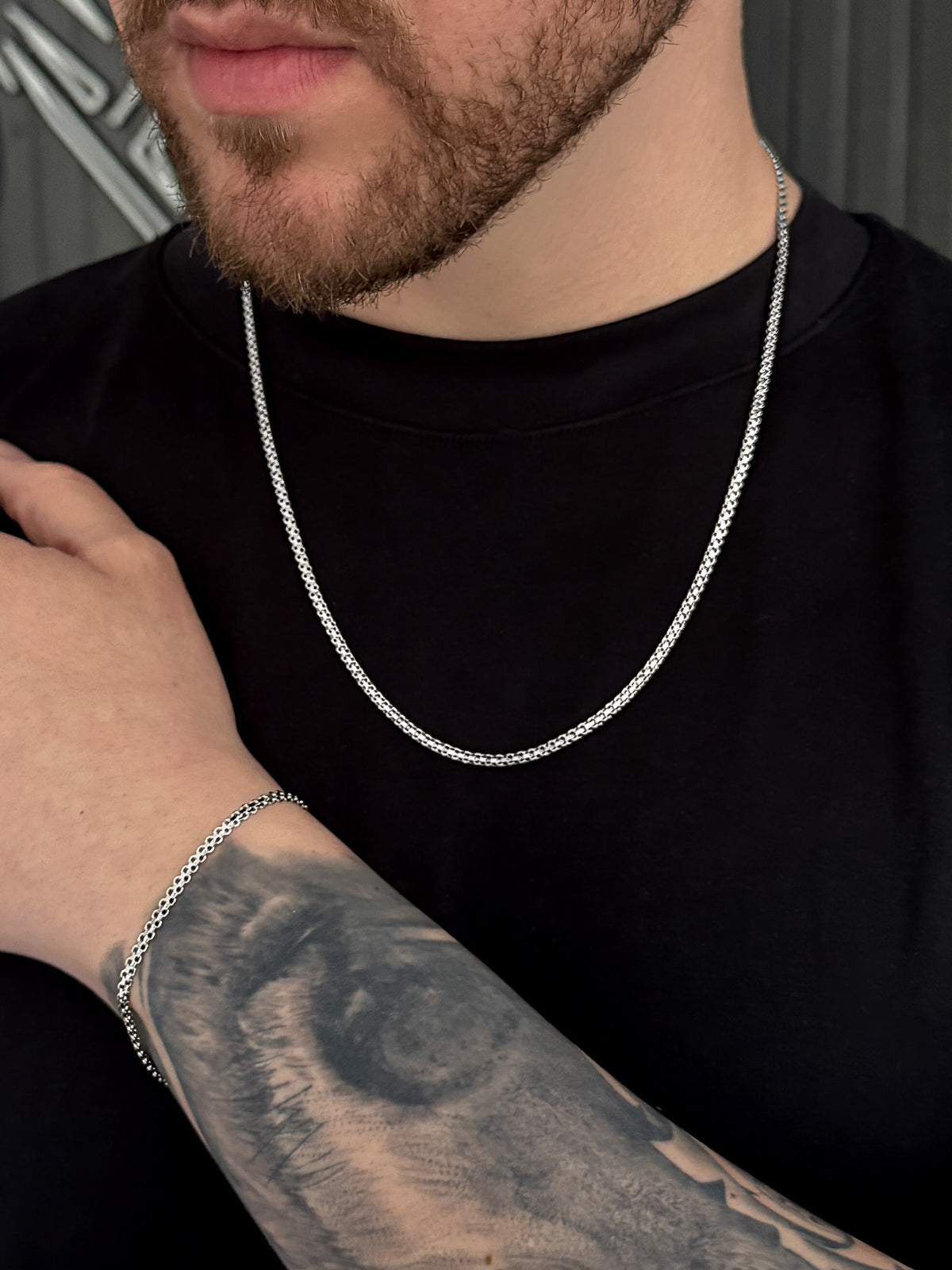 Conjunto Corrente e Pulseira Cadeado Duplo 3mm Banhado a Ouro Branco
