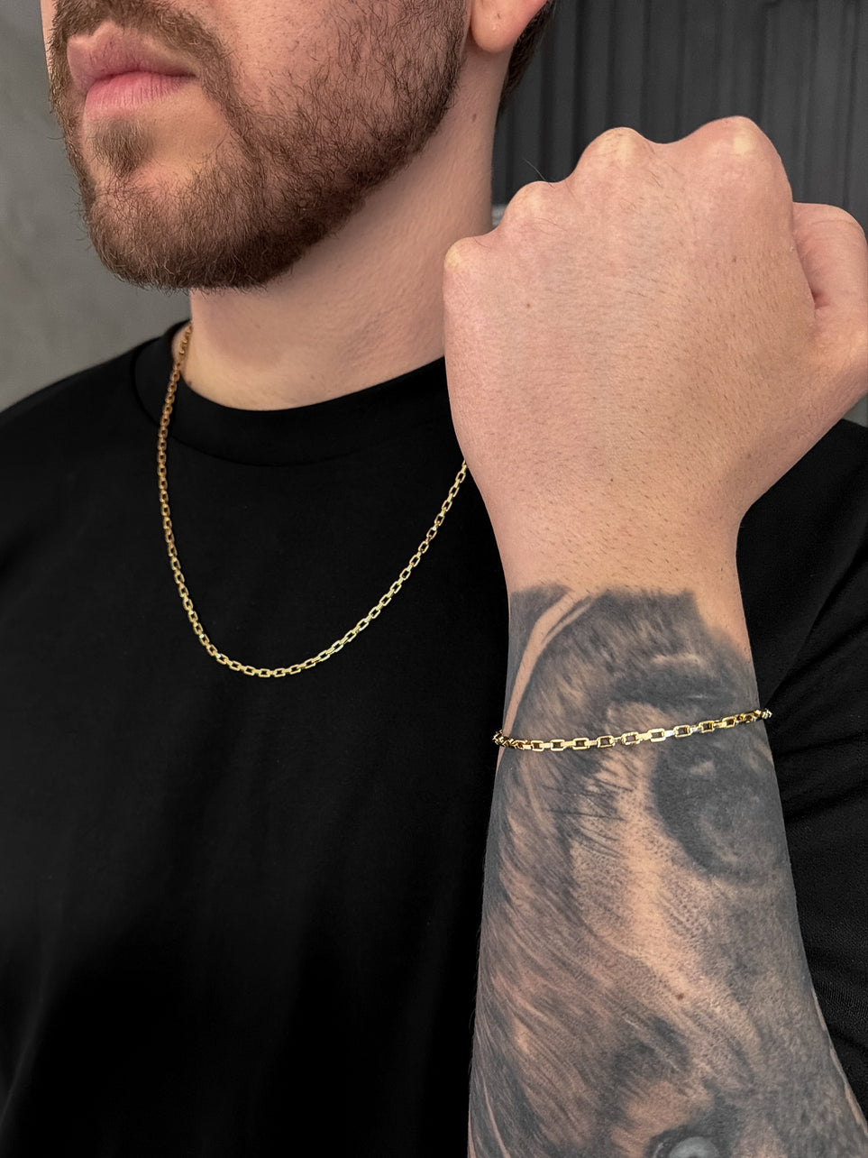 Conjunto Tijolinho 3mm Banhado a Ouro 18k