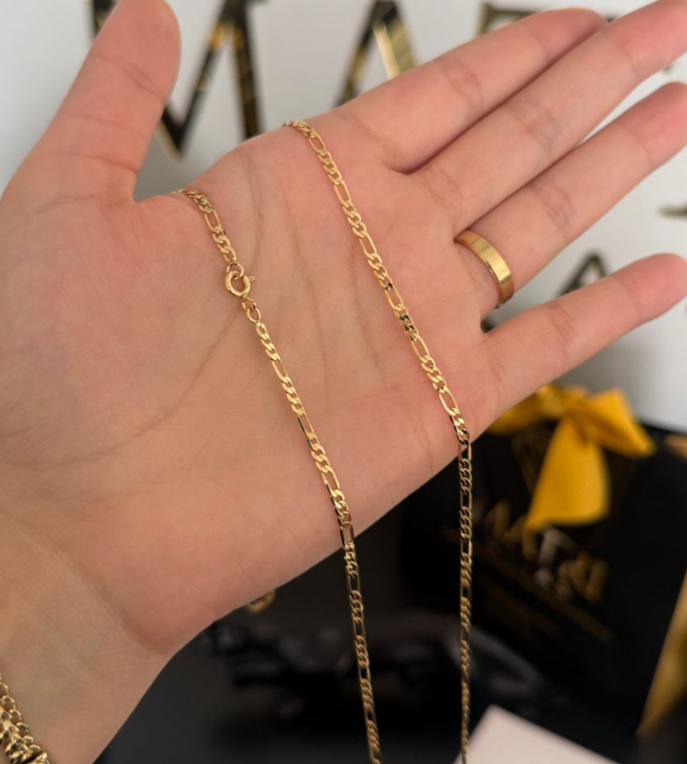 Corrente Fio 3 por 1 2mm Fecho Tradicional Banhada a Ouro 18k