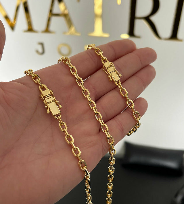 Corrente + Pulseira Cadeado 5mm Fecho Trava Dupla Banhada a Ouro 18k, foto 2