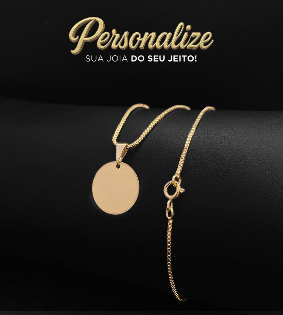 Kit Corrente Veneziana 1mm + Pingente Personalizável Redondo Mini 1,5x1,5cm Banhado a Ouro 18k
