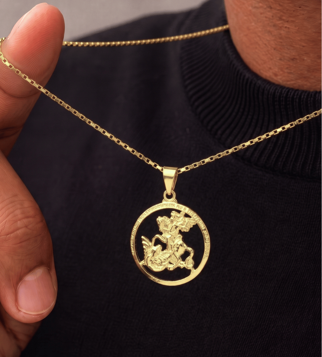 Corrente Elo Vazado 1mm + Pingente São Jorge 2x2cm Banhada a Ouro 18k, foto 2