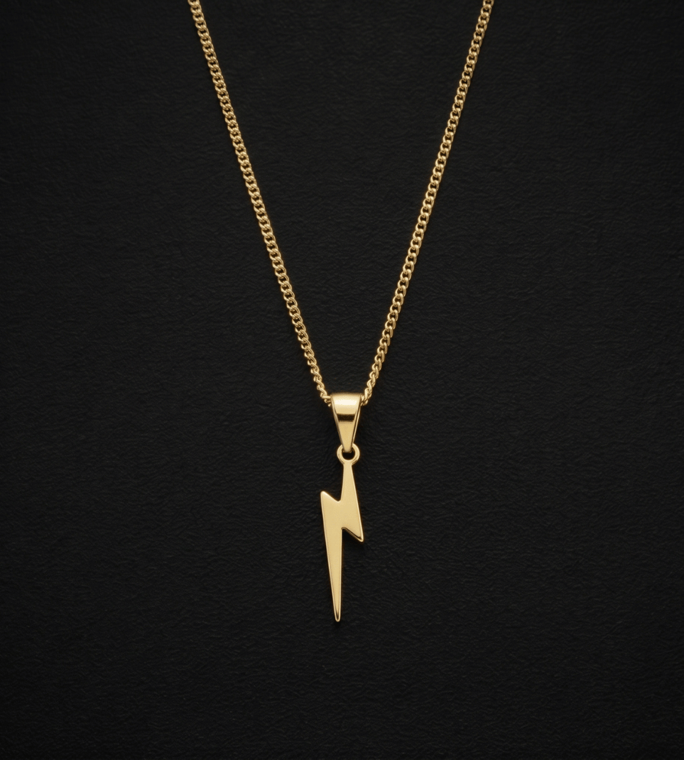 Corrente Grumet 1mm + Pingente Raio Banhada a Ouro 18k