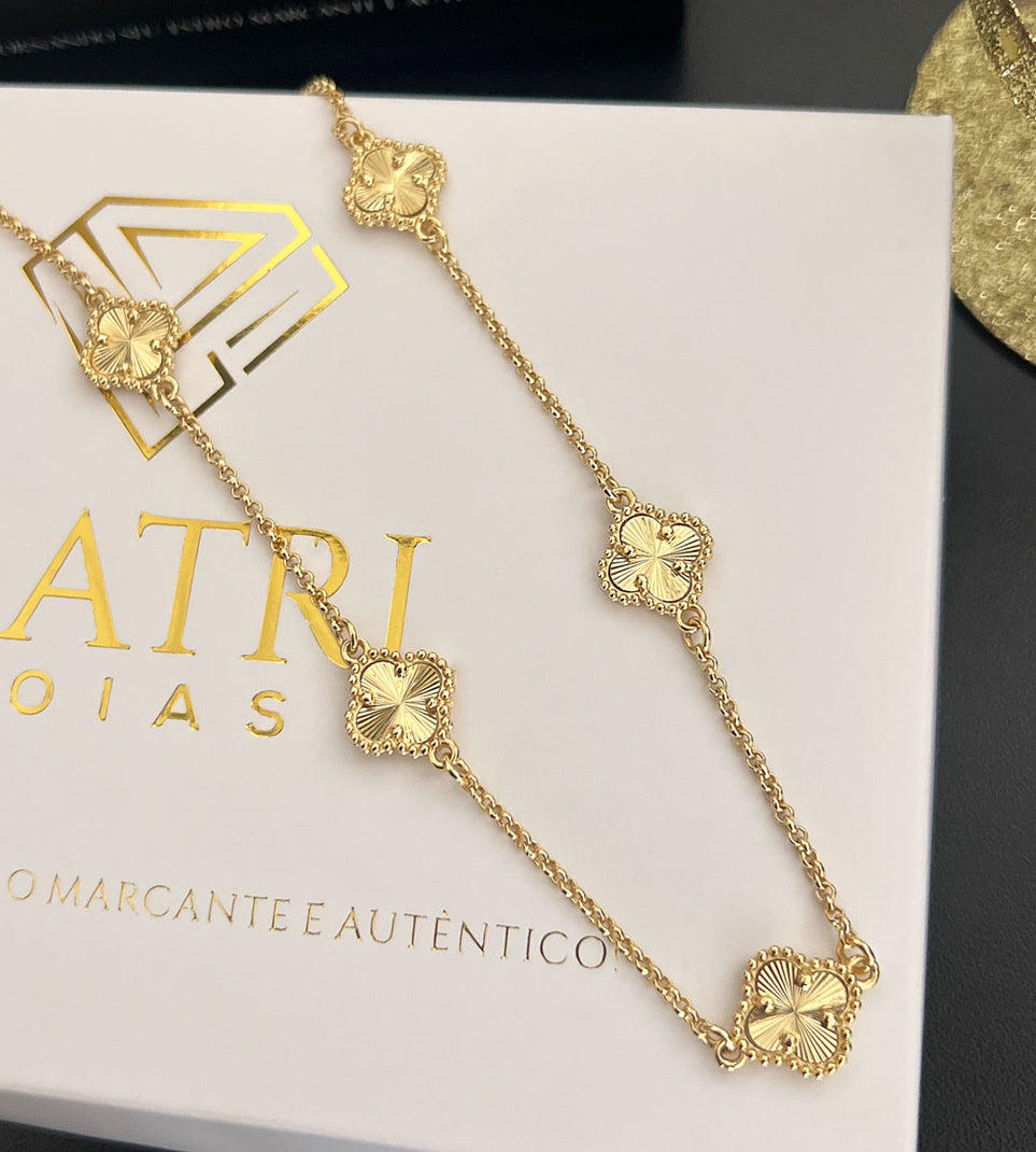 Corrente Trevo Dourado 60cm Fecho Tradicional Banhada a Ouro 18k