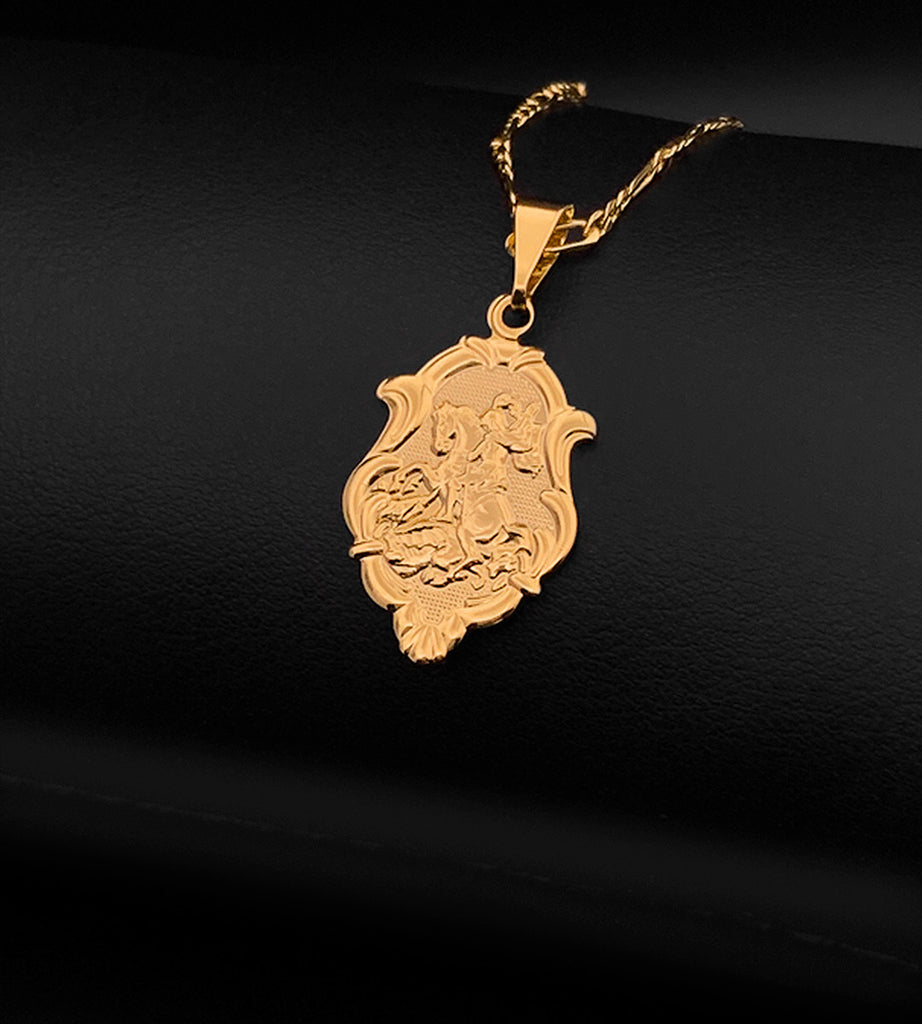 Pingente Moldura São Jorge Pequeno 3x1.5cm Banhado a Ouro 18k
