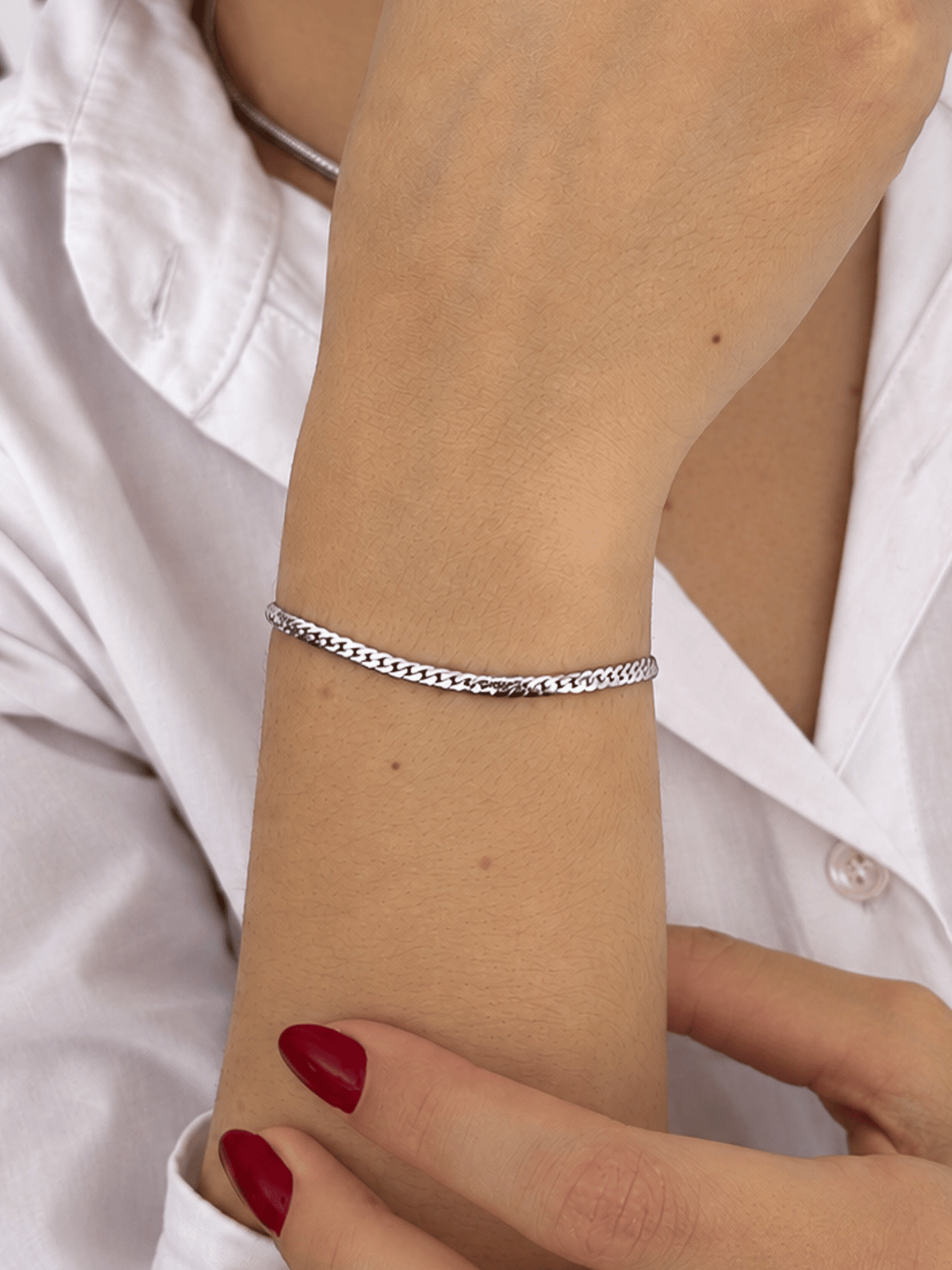 Pulseira Grumet Flat 3mm Banhada a Ouro Branco