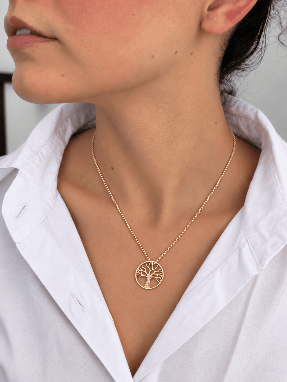 COLAR VENEZIANA COM ÁRVORE DA VIDA EM ZIRCÔNIAS - Banhado a Ouro 18k