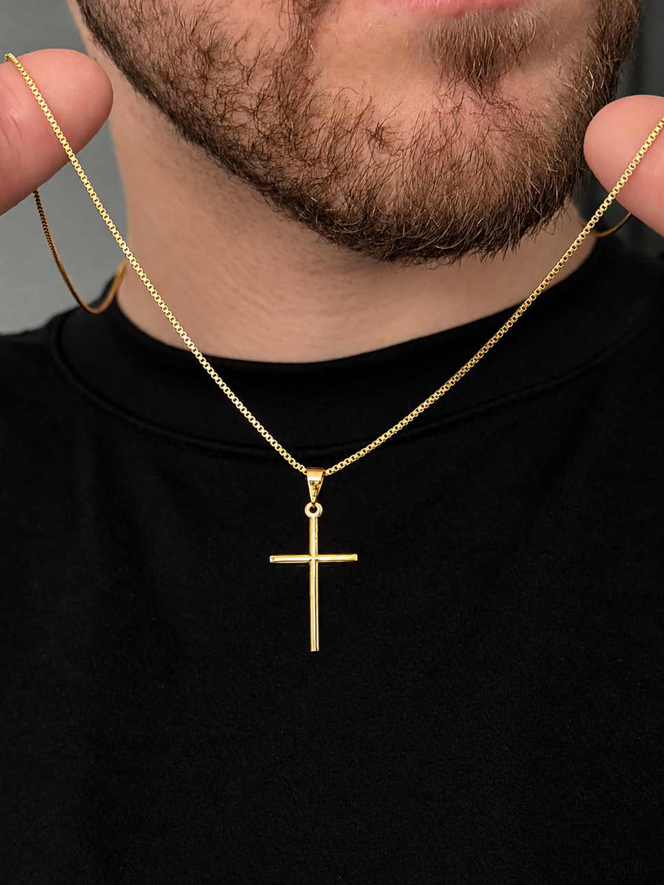 Corrente Veneziana 1mm com Pingente Cruz Tradicional Banhada a Ouro 18k