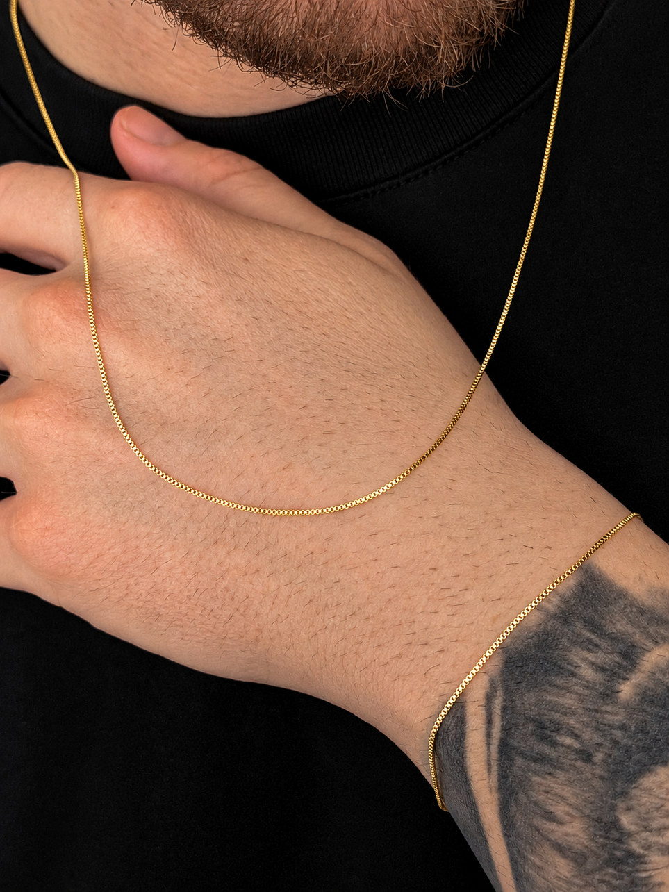 Conjunto Corrente e Pulseira Veneziana 1mm Banhado a Ouro 18k