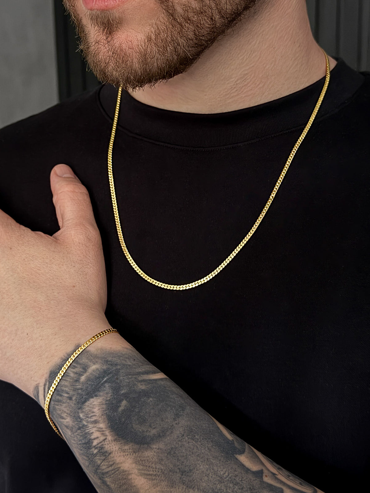 Conjunto Corrente e Pulseira Grumet Flat 3mm Banhado a Ouro 18k, foto 9