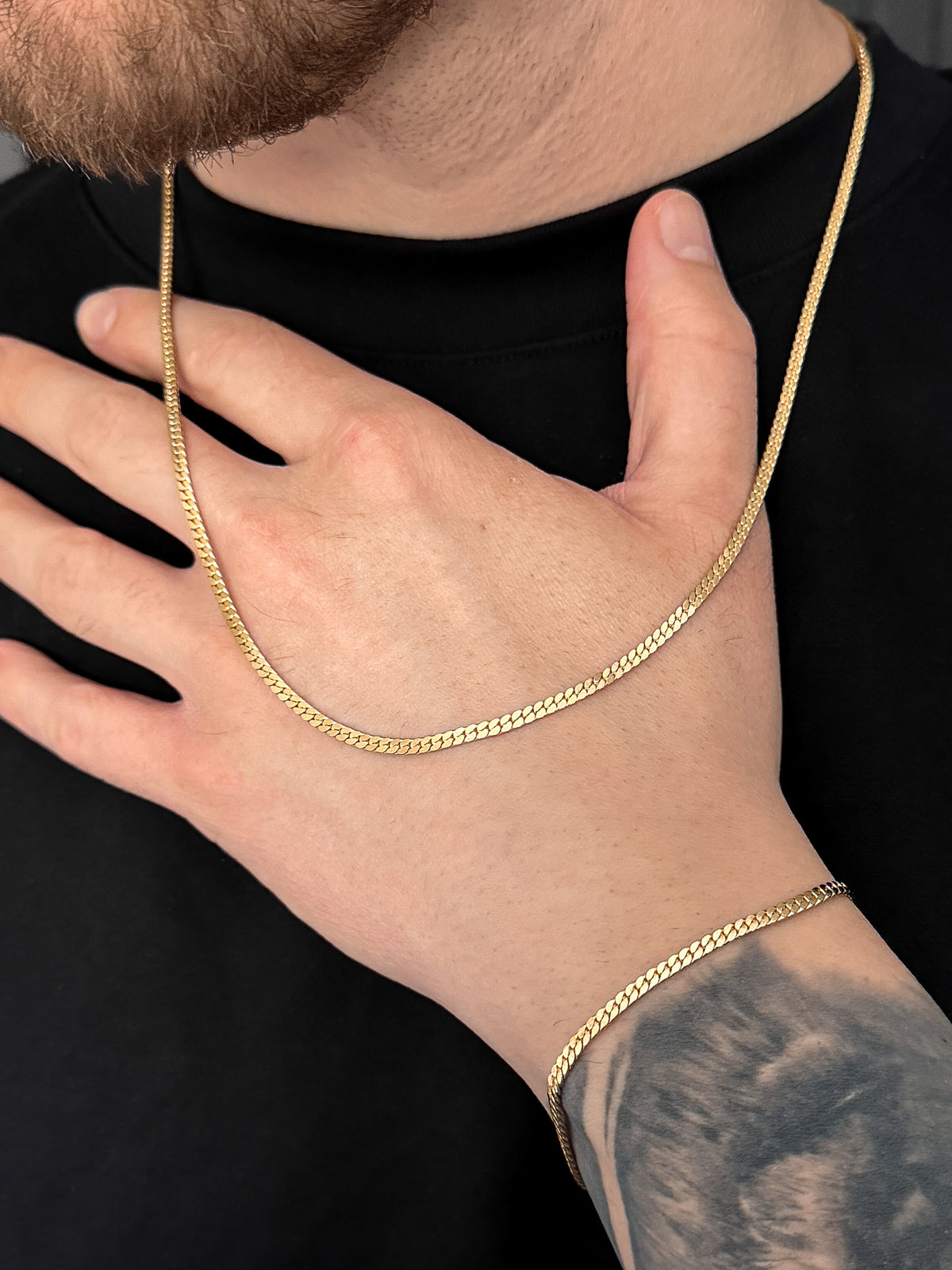 Conjunto Corrente e Pulseira Grumet Flat 3mm Banhado a Ouro 18k