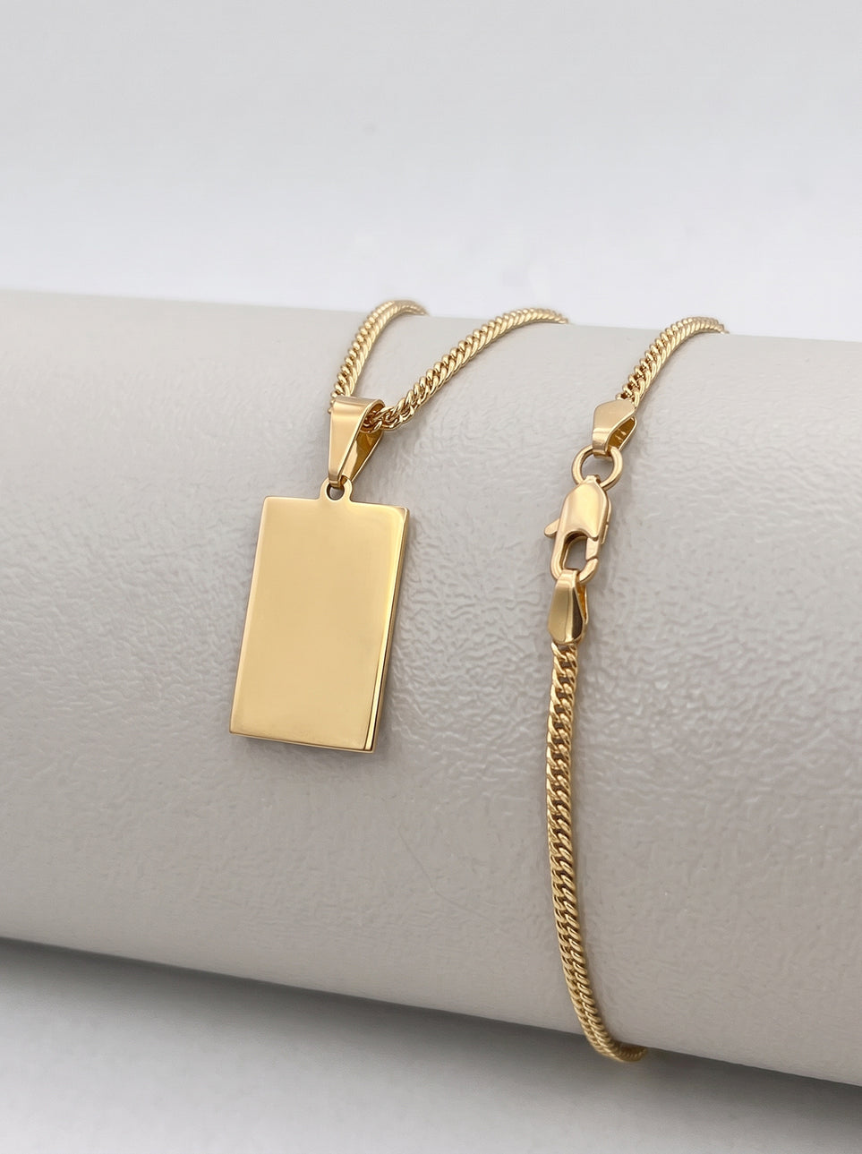 Corrente Grumet Dupla 2mm com Pingente Plaquinha Personalizável Banhada a Ouro 18k