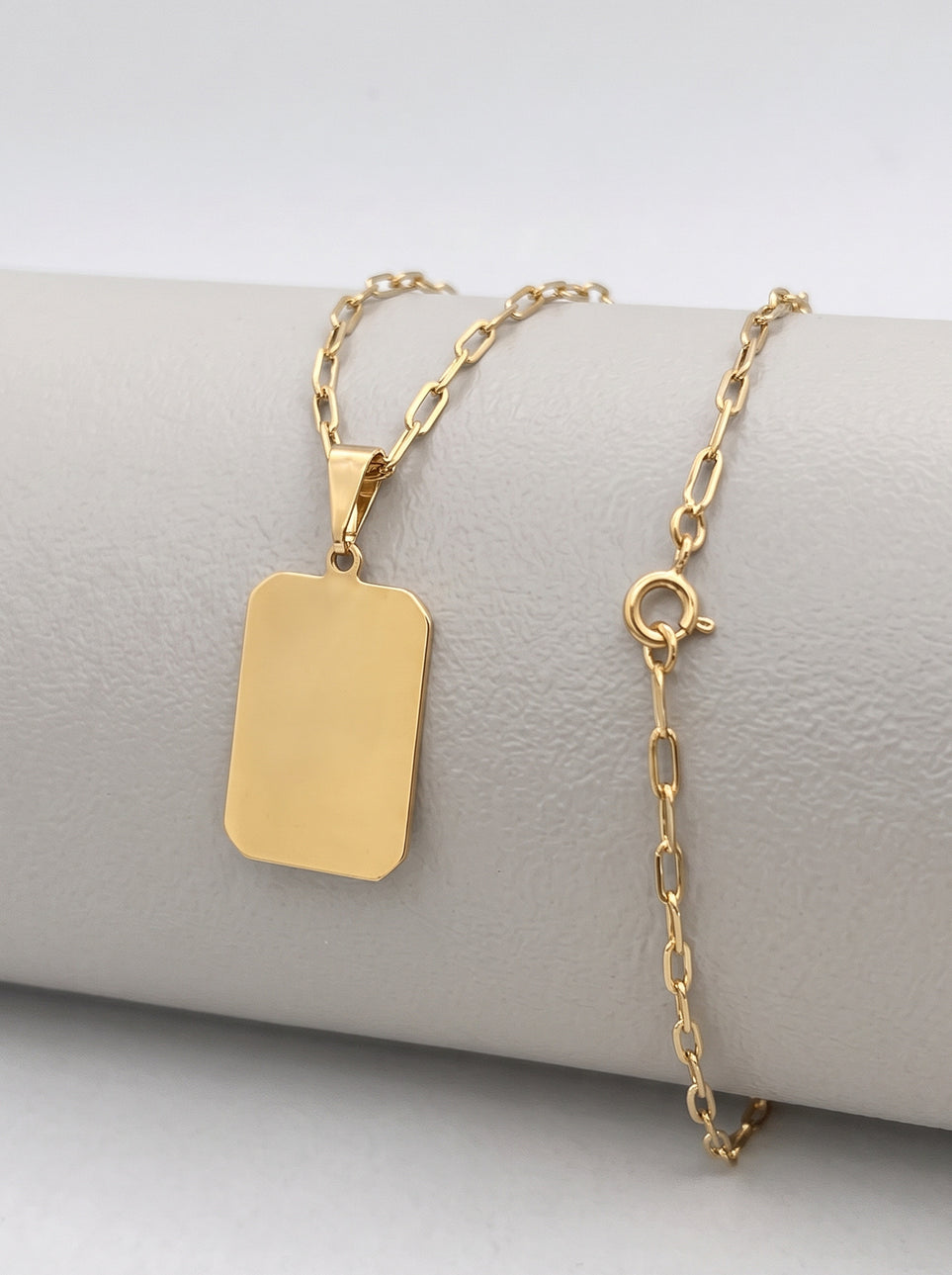 Corrente Cadeado Laminado 2mm com Pingente Plaquinha Facetada Personalizável Banhada a Ouro 18k