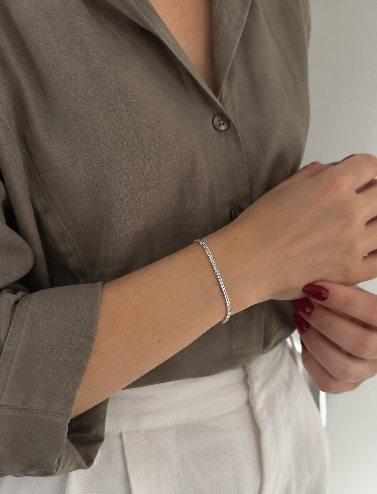 Pulseira Grumet Flat 3mm Banhada a Ouro Branco