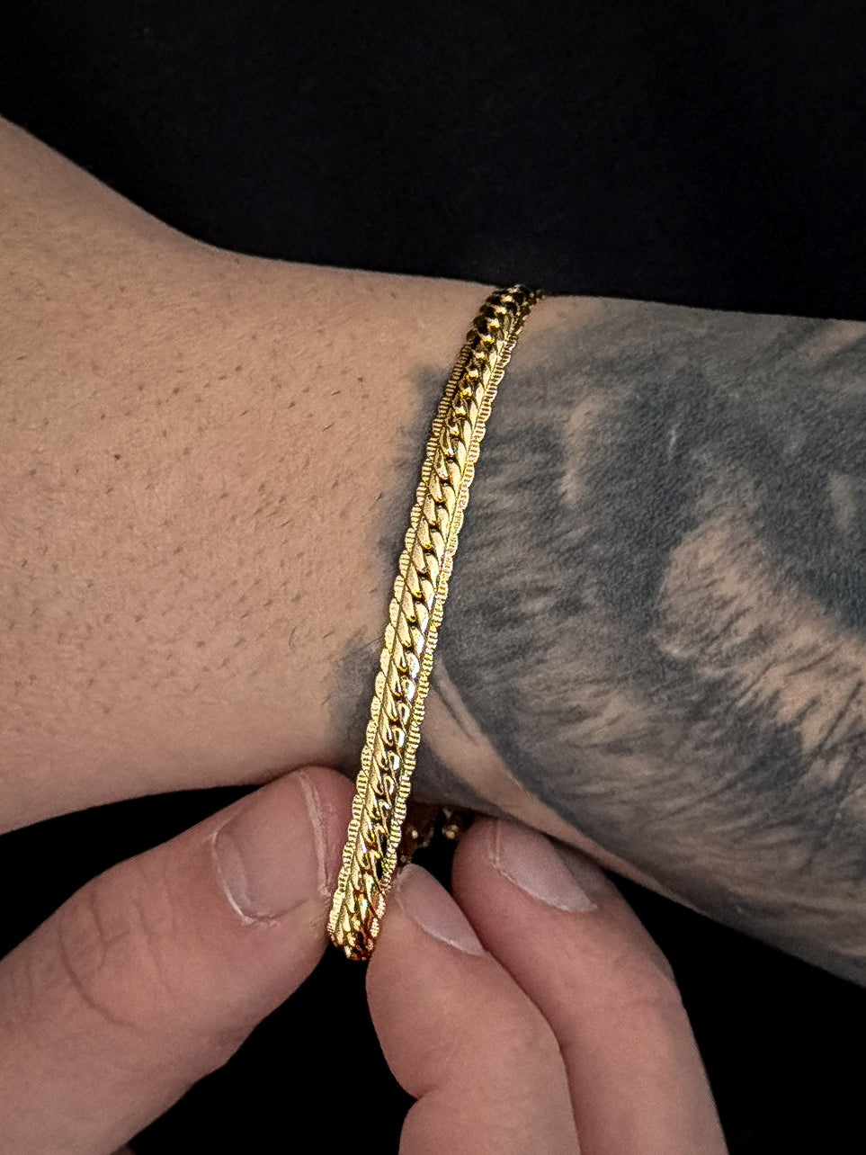 Pulseira Grumet Flat Detalhada 6mm Banhada a Ouro 18k