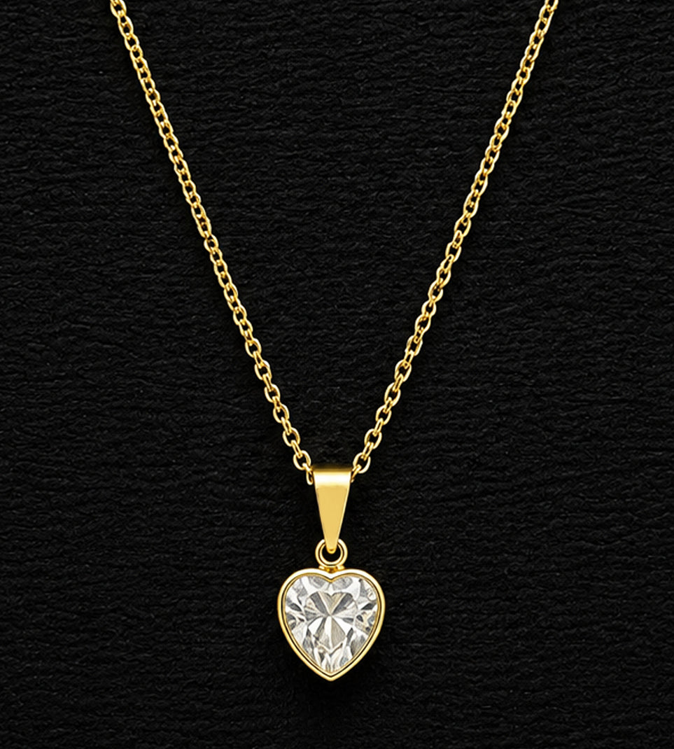 Colar Elo Português com Ponto de Luz Coração em Zircônia Banhado a Ouro 18k