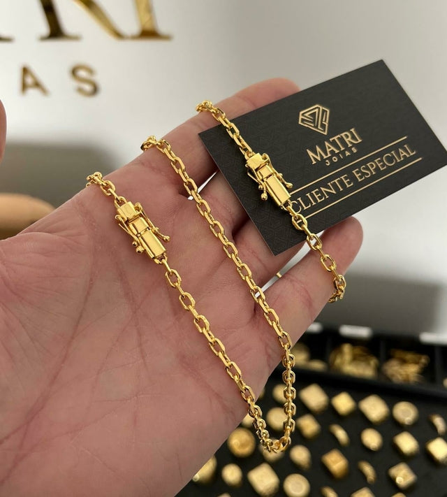 Corrente + Pulseira Cadeado 4mm Fecho Trava Dupla Banhada a Ouro 18k, foto 2