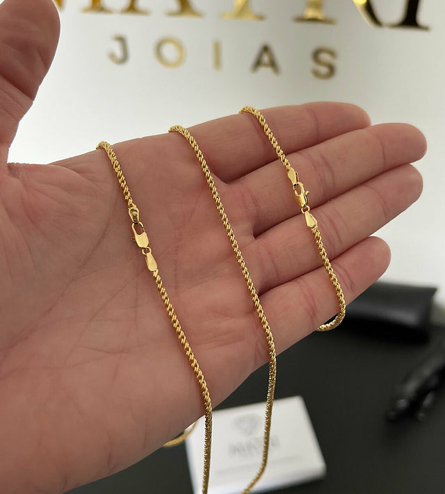 Corrente + Pulseira Cordão Baiano 2mm Fecho Tradicional Banhada a Ouro 18k, foto 4