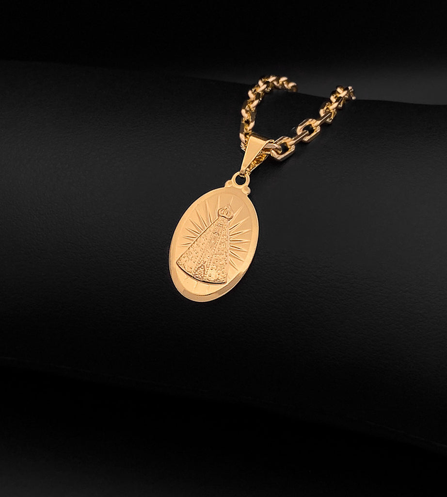 Pingente Oval Nossa Senhora Pequeno 3x1.5cm Banhado a Ouro 18k