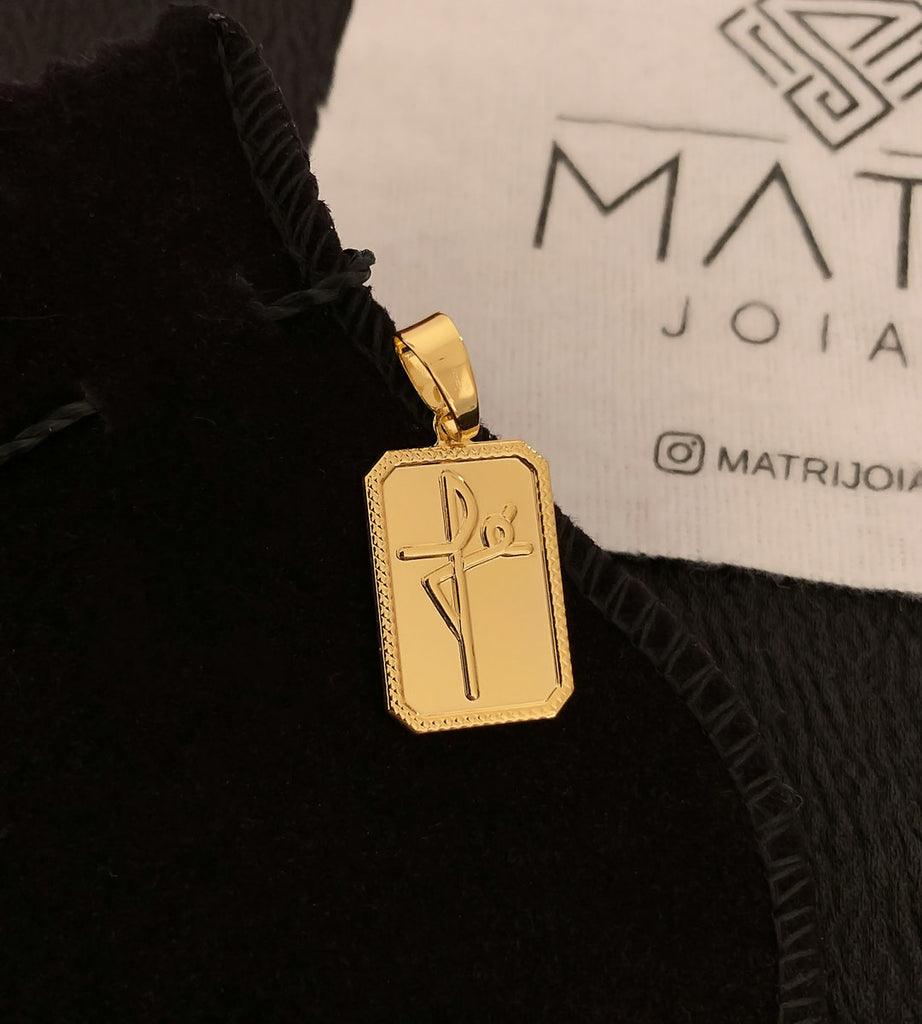 Pingente Placa Fé Moldurado 2,2x1,5cm Banhado a Ouro 18k, foto 4