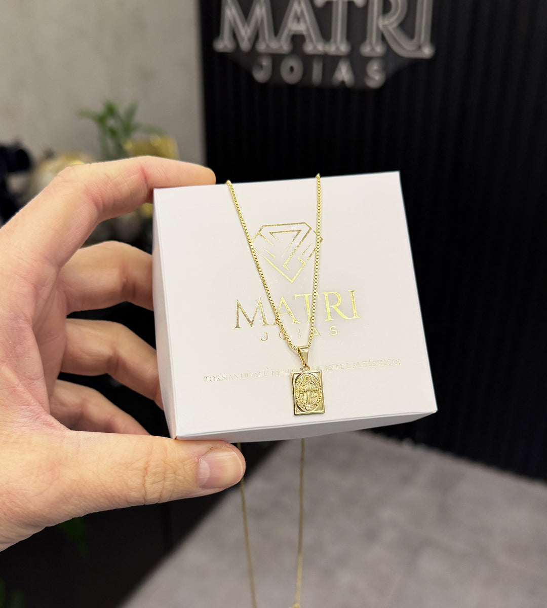 Corrente Veneziana com Pingente Plaquinha São Bento Banhada a Ouro 18k, foto 11