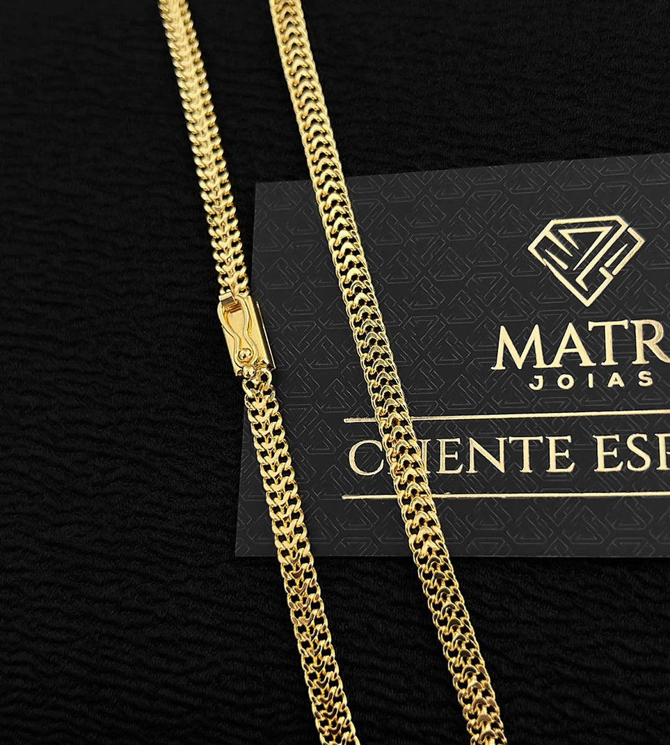 Corrente Grumet Lacraia 4mm Fecho Gaveta Banhada a Ouro 18k