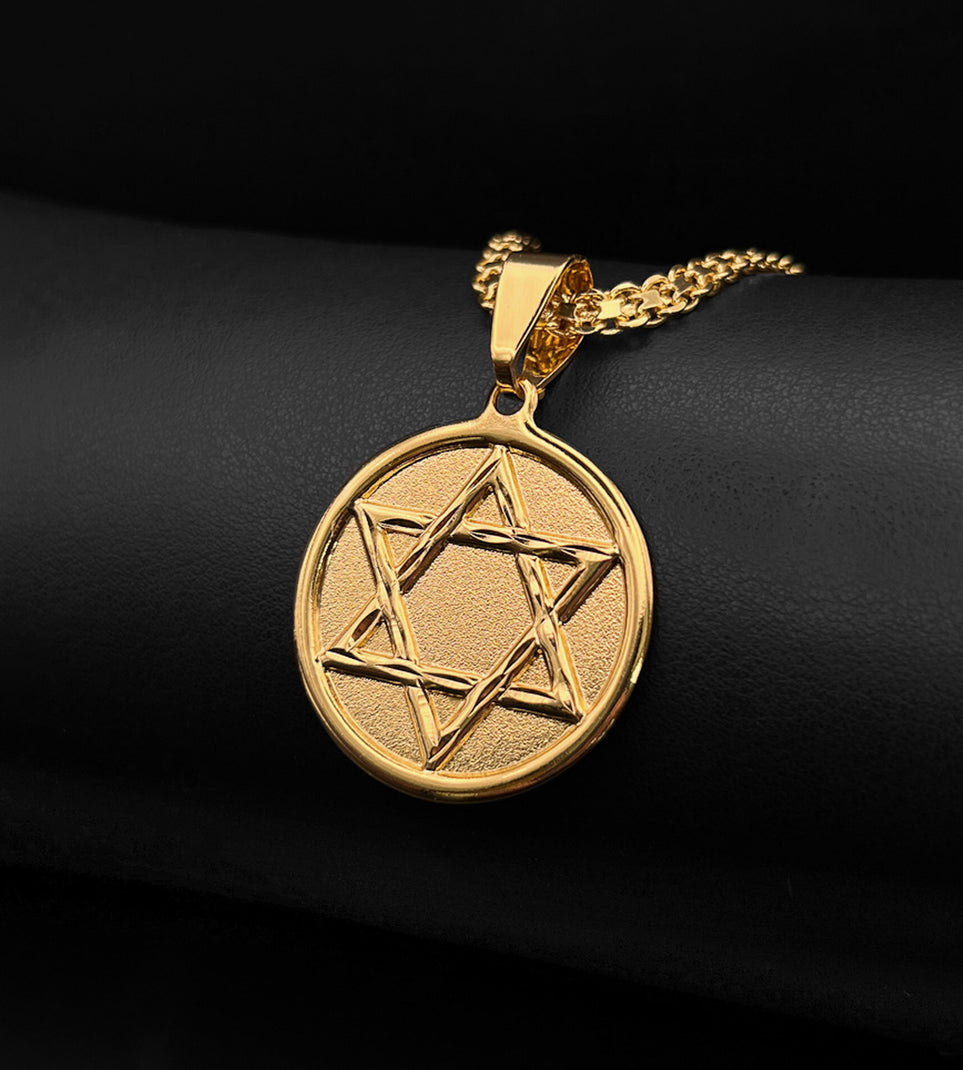 Pingente Medalha Estrela de Davi em Relevo 3x3cm Banhado a Ouro 18k