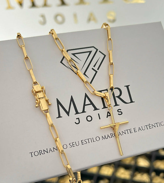 Corrente Tijolinho 4mm com Pingente Cruz Amarrada Banhada a Ouro 18k, foto 7