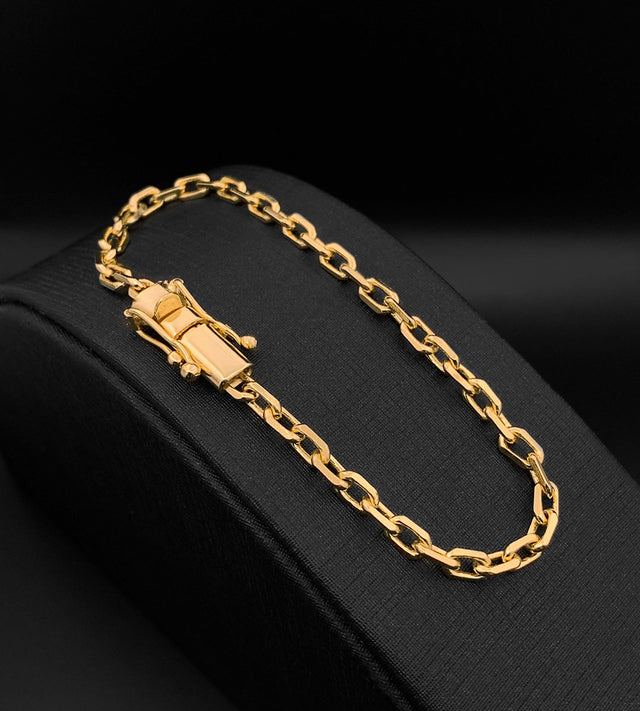 Pulseira Cadeado 4mm Fecho Trava Dupla Banhada a Ouro 18k