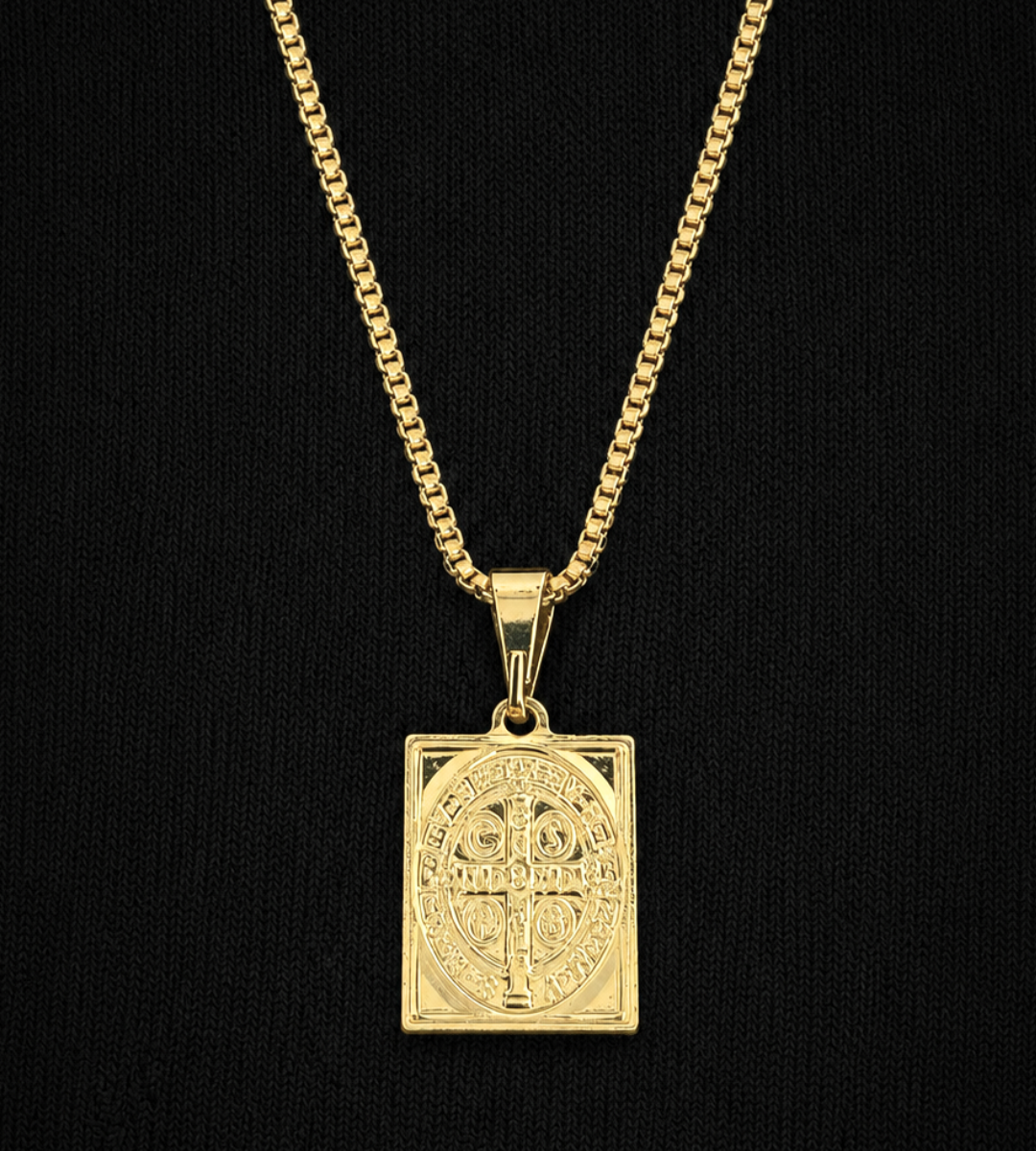 Corrente Veneziana com Pingente Plaquinha São Bento Banhada a Ouro 18k, foto 9