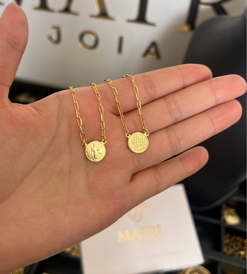 Escapulário Laminado Medalha de São Bento Banhado a Ouro 18k