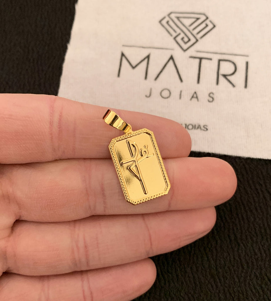 Pingente Placa Fé Moldurado 2,2x1,5cm Banhado a Ouro 18k, foto 3