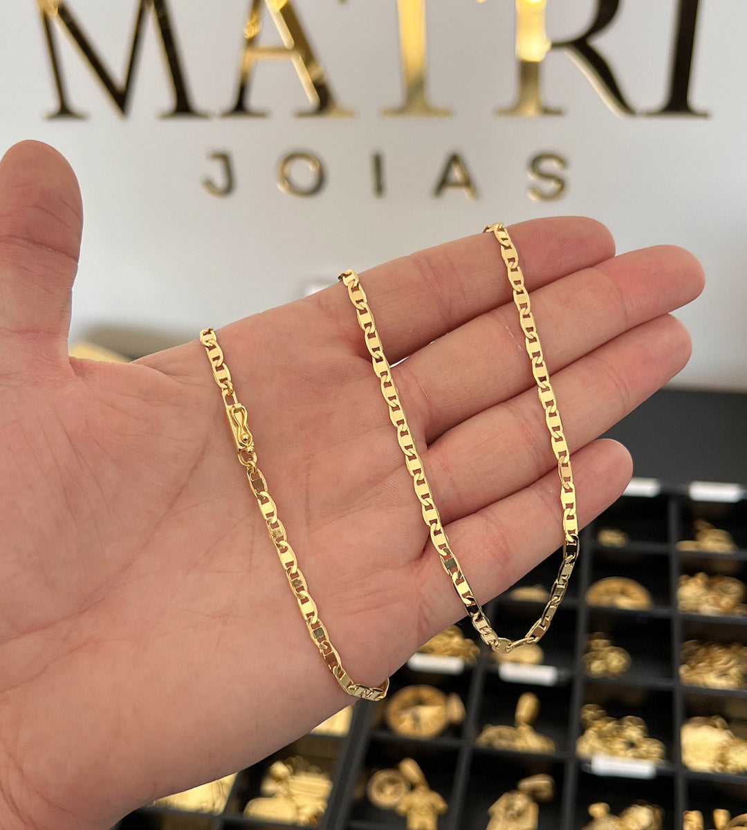 Corrente Piastrini 4mm Fecho Gaveta Banhada a Ouro 18k, foto 2