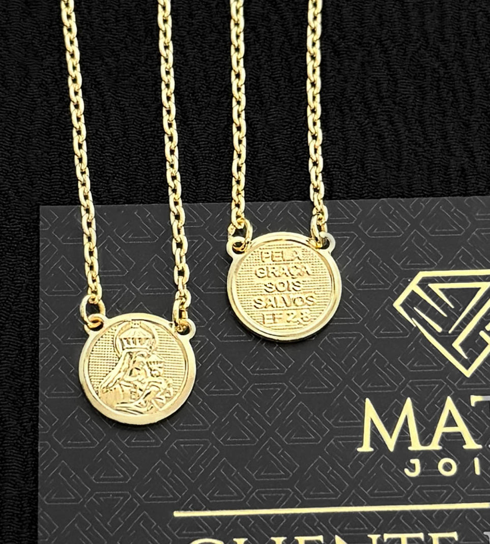 Escapulário Cadeado Medalha Nossa Senhora do Carmo Detalhada Banhado a Ouro 18k