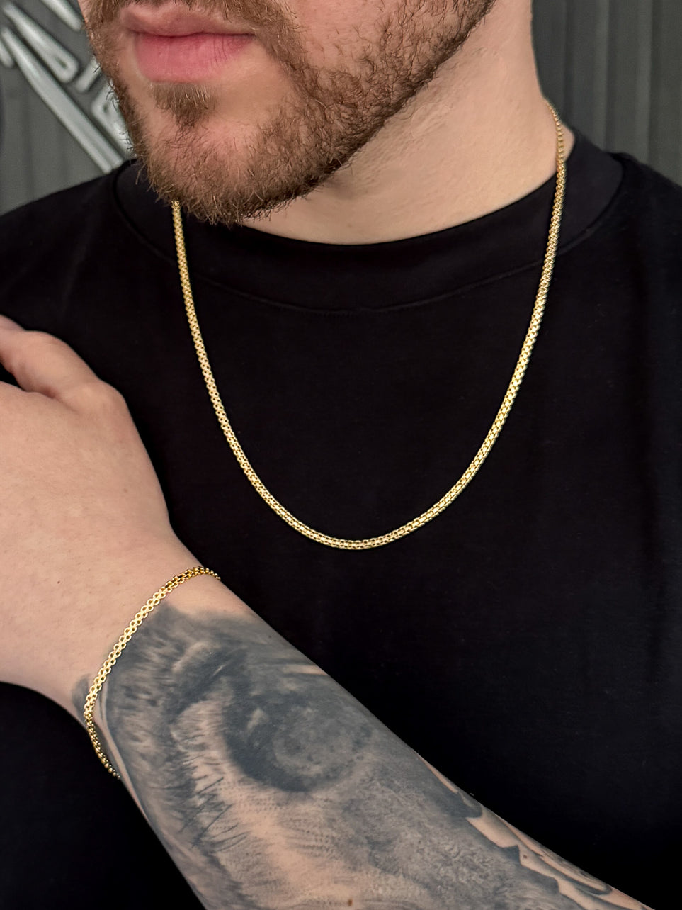 Conjunto Corrente e Pulseira Cadeado Duplo 3mm Banhado a Ouro 18k