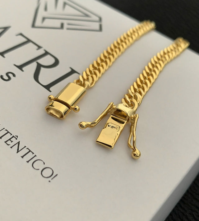 Corrente + Pulseira Grumet Dupla 6mm Fecho Trava Dupla Banhada a Ouro 18k, foto 4